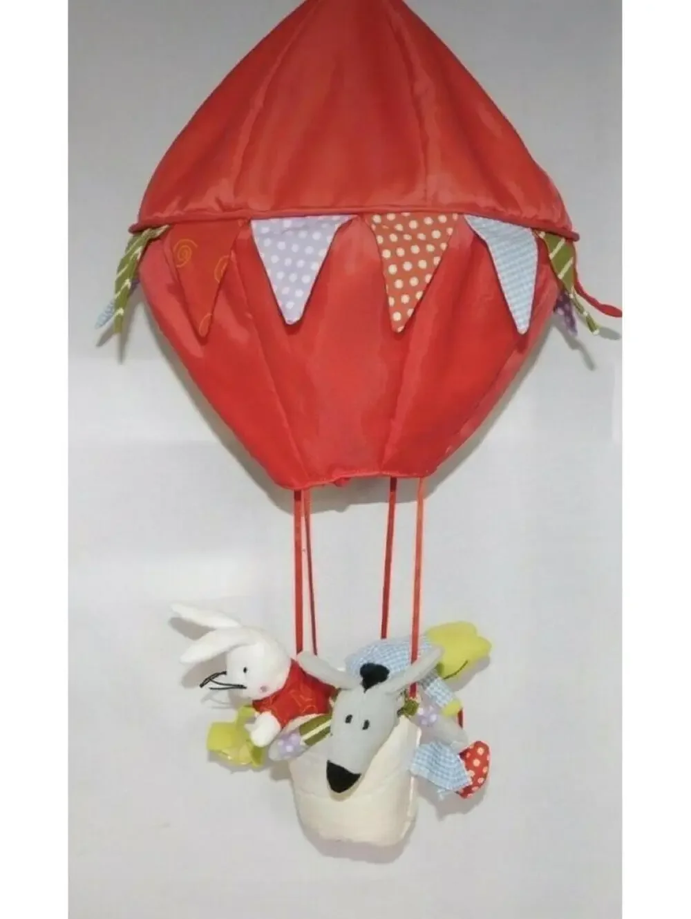 2007 Ikea Nursery Hot Air Balloon Hanging Plush Mobile 20” Bunny Frog Donkey New